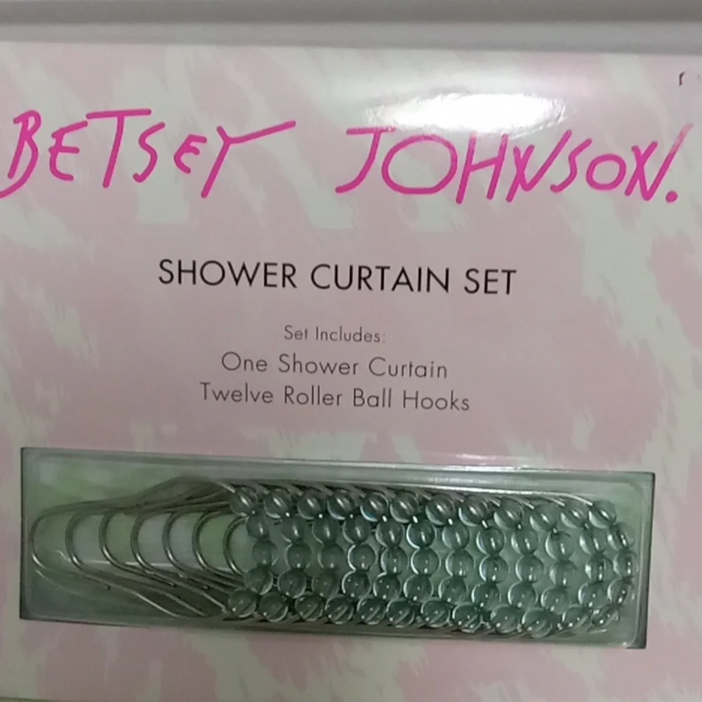 Betsey Johnson Pale Green and White Floral Shower Curtain Set